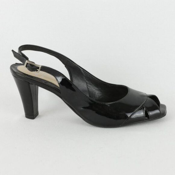 Alex Marie Women's Size 8 Black Patent Leather Slingback Peep Toe Heels - Picture 7 of 10